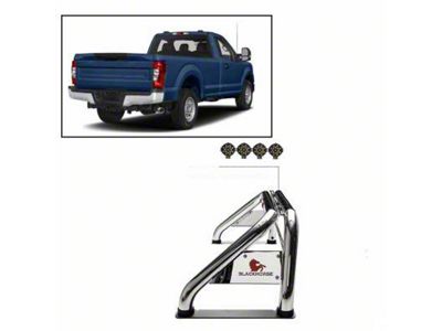 Classic Roll Bar with 7-Inch Black Round LED Lights; Stainless Steel (99-25 F-250 Super Duty)