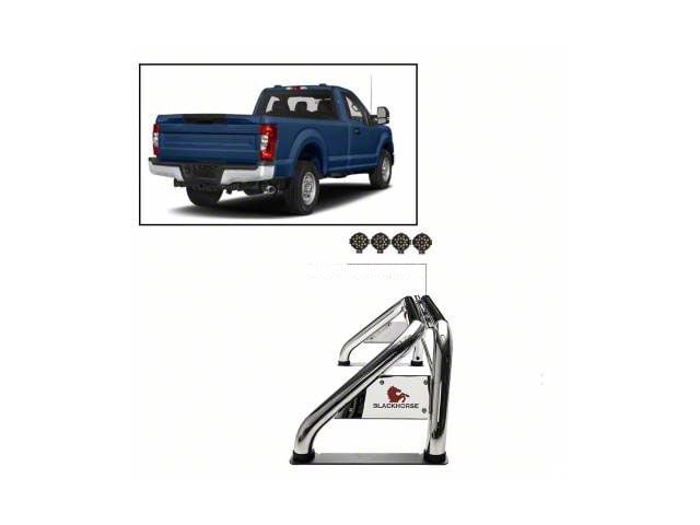 Classic Roll Bar with 7-Inch Black Round LED Lights; Stainless Steel (11-24 F-250 Super Duty)
