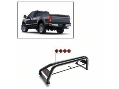 Classic Roll Bar with 7-Inch Red Round LED Lights; Black (99-25 F-250 Super Duty)