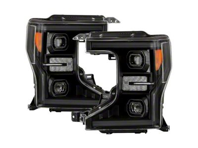 DRL LED Light Bar Projector Headlights; Black Housing; Clear Lens (20-22 F-250 SuperDuty w/ Factory Halogen Headlights)