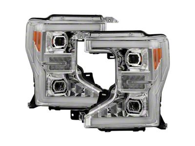 DRL LED Light Bar Projector Headlights; Chrome Housing; Chrome Lens (20-22 F-250 SuperDuty w/ Factory Halogen Headlights)