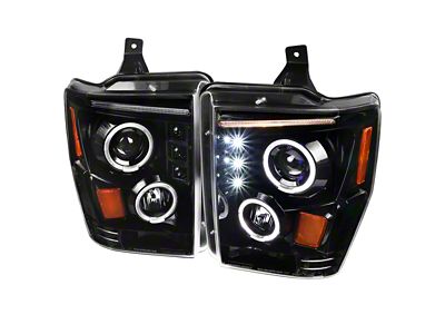 Dual Halo Projector Headlights with Amber Reflectors; Jet Black Housing; Clear Lens (08-10 F-250 Super Duty)