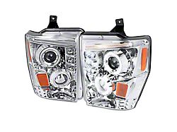 Dual Halo Projector Headlights; Chrome Housing; Clear Lens (08-10 F-250 Super Duty w/o Factory Sealed Beam Headlights)