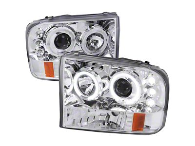 Dual Halo Projector Headlights; Chrome Housing; Clear Lens (99-04 F-250 Super Duty)