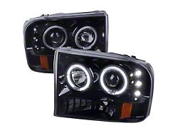 Dual Halo Projector Headlights; Glossy Black; Smoked Lens (99-04 F-250 Super Duty)