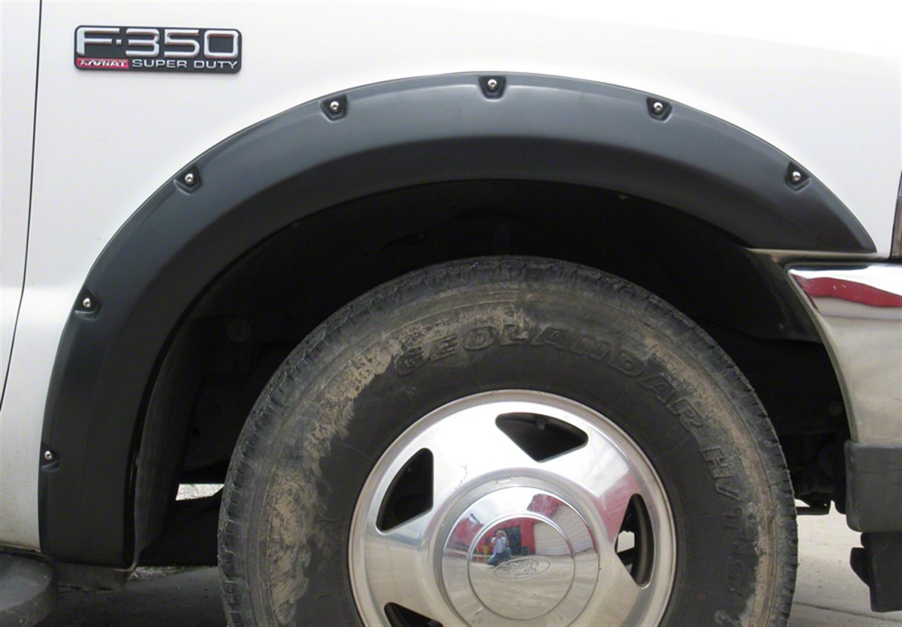 PSI Auto Restyling Black Paintable Cut Round Rivet Fender Flares For 99-07 Ford F-250, F-350 Super Duty (Full Set)