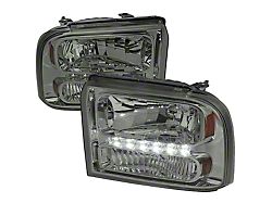 Euro Crystal Halogen Headlights with LED DRL; Chrome Housing; Smoked Lens (05-07 F-250 Super Duty)