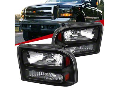 Factory Style Crystal Headlights; Matte Black Housing; Clear Lens (99-04 F-250 Super Duty)