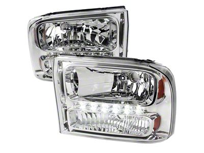 Factory Style Crystal Headlights with SMD LED Light Strip; Chrome Housing; Clear Lens (99-04 F-250 Super Duty)
