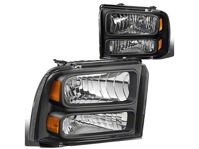 Factory Style Headlights with Amber Corner; Black Housing; Clear Lens (05-07 F-250 Super Duty)