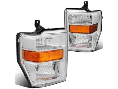 Factory Style Headlights with Amber Corner; Chrome Housing; Clear Lens (08-10 F-250 Super Duty)