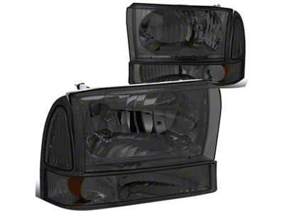 Factory Style Headlights with Amber Corner; Chrome Housing; Smoked Lens (99-04 F-250 Super Duty)