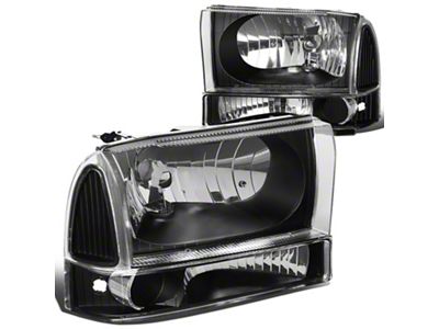 Factory Style Headlights with Clear Corner; Black Housing; Clear Lens (99-04 F-250 Super Duty)