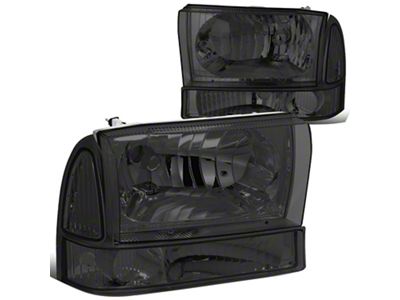 Factory Style Headlights with Clear Corner; Chrome Housing; Smoked Lens (99-04 F-250 Super Duty)