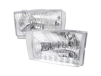 Factory Style Headlights with SMD LED Light Strip; Chrome Housing; Clear Lens (99-04 F-250 Super Duty)