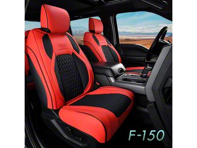 Faux Leather Custom Front and Rear Seat Covers; Red (17-25 F-250 Super Duty SuperCrew w/ Front Bucket Seats)