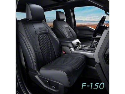 Faux Leather Custom Front Seat Covers; Black (17-25 F-250 Super Duty SuperCrew w/ Front Bucket Seats)