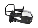 Powered Heated Manual Fold Towing Mirrors with Smoked LED Turn Signals, Puddle Light and Auxiliary Light; Chrome (23-26 F-250 Super Duty)