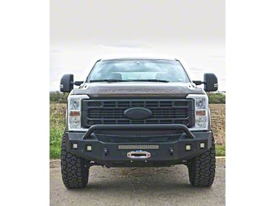 Fortis Winch Front Bumper with Hoop; Textured Black (23-26 F-250 Super Duty)