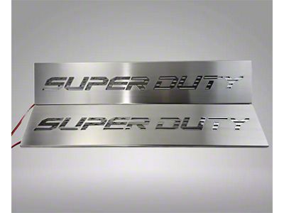 Front Door Sill Plates with Super Duty American Flag Font Logo; Brushed/Stainless (17-25 F-250 Super Duty)
