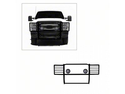Grille Guard with 5.30-Inch Black Round Flood LED Lights; Black (11-16 F-250 Super Duty)