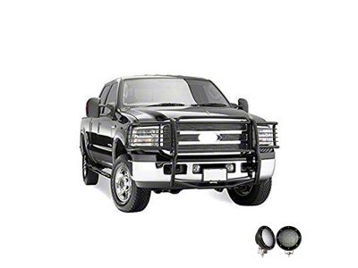 Grille Guard with 5.30-Inch Black Round LED Lights; Black (99-07 F-250 Super Duty)