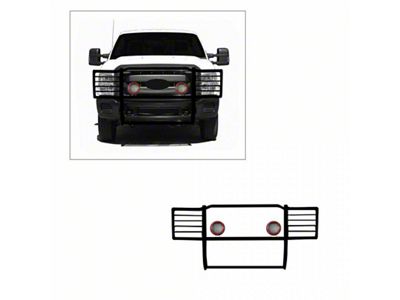 Grille Guard with 5.30-Inch Red Round Flood LED Lights; Black (11-16 F-250 Super Duty)