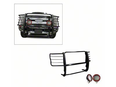 Grille Guard with 5.30-Inch Red Round Flood LED Lights; Black (17-22 F-250 Super Duty)