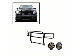 Grille Guard with 7-Inch Black Round LED Lights; Black (99-07 F-250 Super Duty)