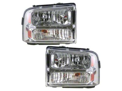 Halogen Headlights; Chrome Housing; Clear Lens (05-07 F-250 Super Duty)