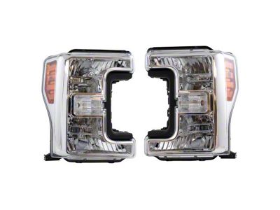 Halogen Headlights; Chrome Housing; Clear Lens (17-19 F-250 Super Duty w/ Factory Halogen Headlights)