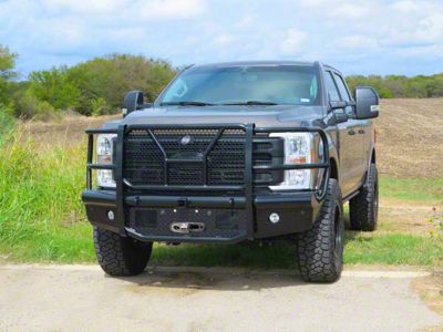 HD Replacement Winch Front Bumper with Receiver Hitch; Semi-Gloss Black (23-25 F-250 Super Duty)