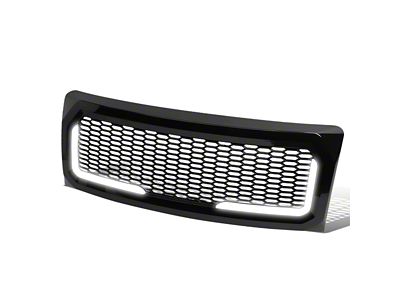Honeycomb Mesh Style Upper Replacement Grille with LED DRL Light; Black (08-10 F-250 Super Duty)