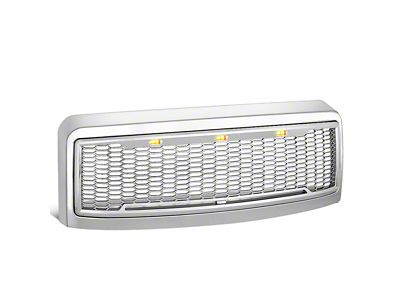 Honeycomb Mesh Style Upper Replacement Grille with LED DRL Light; Chrome (08-10 F-250 Super Duty)