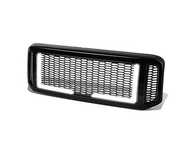 Honeycomb Mesh Style Upper Replacement Grille with LED DRL Lights; Black (05-07 F-250 Super Duty)