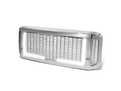 Honeycomb Mesh Style Upper Replacement Grille with LED DRL Lightt; Chrome (05-07 F-250 Super Duty)