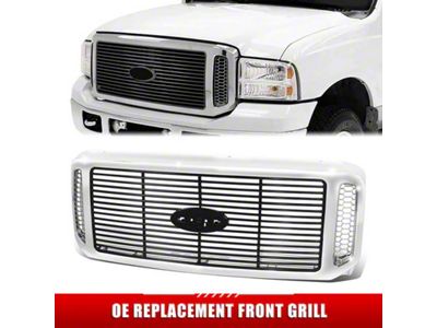 Horizontal Slat Style Upper Replacement Grille; Chrome with Black Slats (05-07 F-250 Super Duty)