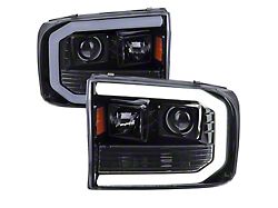 LED Bar Projector Headlights; Glossy Black Housing; Light Smoked Lens (99-04 F-250 Super Duty)