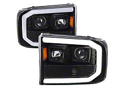 LED Bar Projector Headlights; Matte Black Housing; Clear Lens (99-04 F-250 Super Duty)