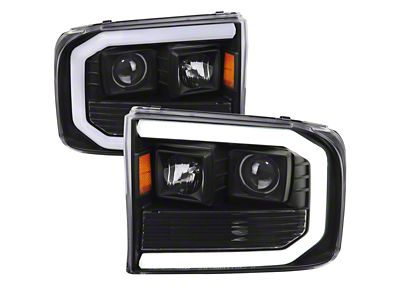 LED Bar Projector Headlights; Matte Black Housing; Clear Lens (99-04 F-250 Super Duty)