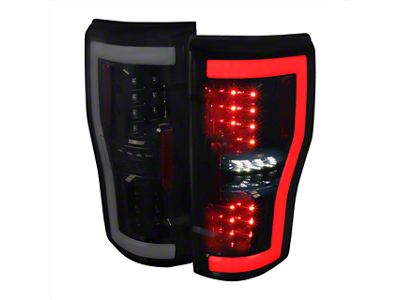LED Bar Tail Lights; Gloss Black Housing; Dark Smoke Lens (17-19 F-250 Super Duty w/ Factory Halogen Non-BLIS Tail Lights)