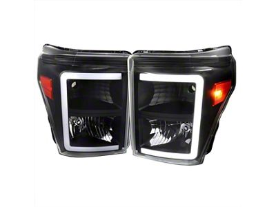 LED C-Bar Factory Style Headlights; Matte Black Housing; Clear Lens (11-16 F-250 Super Duty)