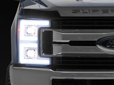 LED C-Bar Projector Style Headlights; White Housing; Clear Lens (17-19 F-250 Super Duty w/ Factory Halogen Headlights)