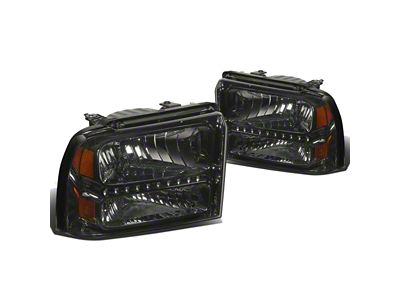 LED DRL Headlights with Amber Corner; Smoked Housing; Clear Lens (05-07 F-250 Super Duty)