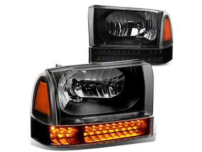 LED Turn Signal Headlights with Amber Corner; Black Housing; Clear Lens (99-04 F-250 Super Duty w/o Sealed Beam Headlights)
