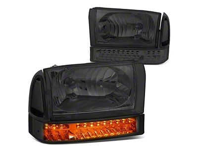 LED Turn Signal Headlights with Clear Corner; Chrome Housing; Smoked Lens (99-04 F-250 Super Duty w/o Sealed Beam Headlights)