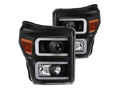 Light Bar DRL Projector Headlights; Black Housing; Clear Lens (11-16 F-250 Super Duty)