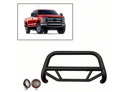 Max T Bull Bar with 5.30-Inch Red Round Flood LED Lights; Textured Black (17-22 F-250 Super Duty)