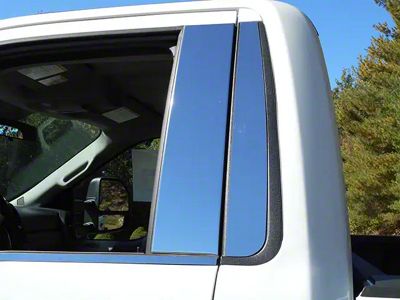 Pillar Post Trim; Stainless Steel; 4-Piece (23-25 F-250 Super Duty Regular Cab w/o Keyless Entry Keypad)