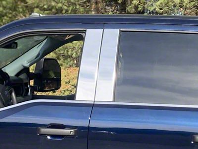 Pillar Post Trim; Stainless Steel; 4-Piece (23-25 F-250 Super Duty w/o Keyless Entry Keypad, Excluding Regular Cab)